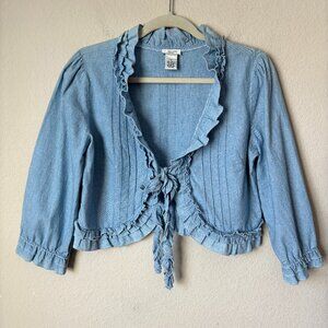 Tasha Polizzi Boho Ruffle Trim Western Cropped Lightweight Cotton Jacket Topper